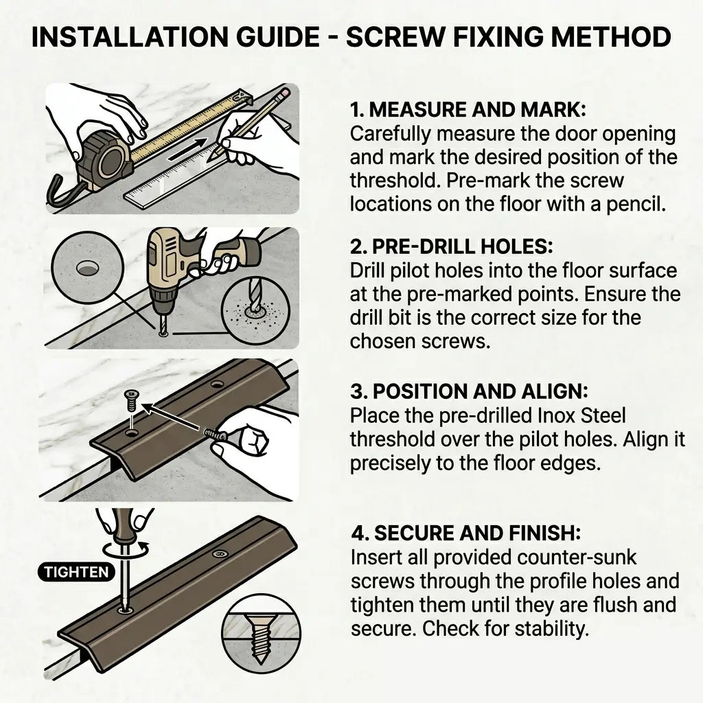 Aluminium door threshold bar screw fix installation guide