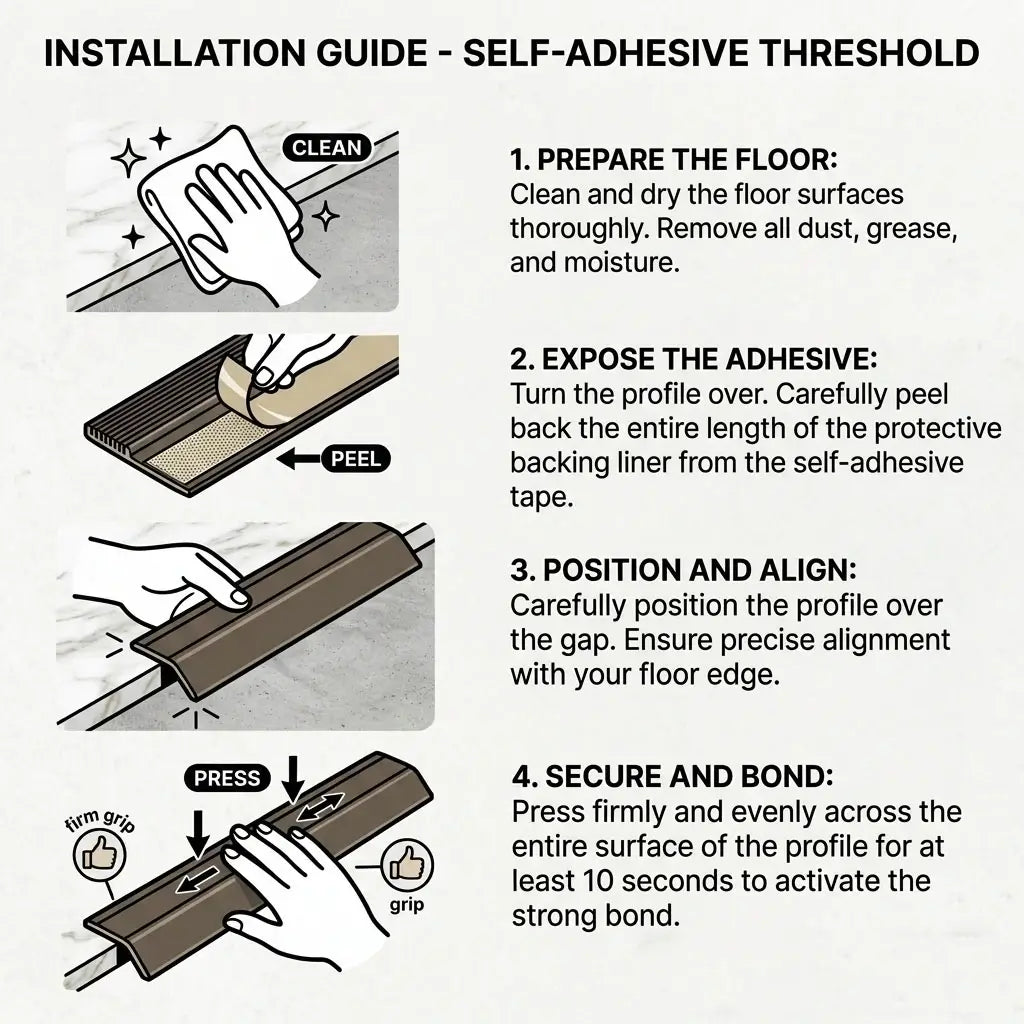 Anodised aluminium self Adhesive door threshold Installaion Guide