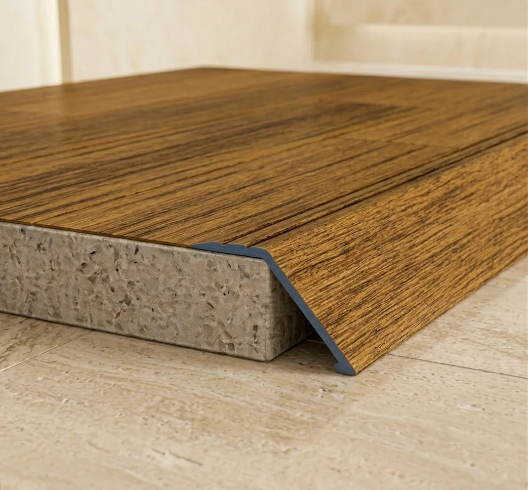 A47 41mm aluminium wood effect self adhesive door threshold ramp profile UK Wooden Afrezy Finish