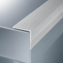Silver anodised aluminium anti-slip stair nosing 35x35mm self-adhesive ribbed edge trim for stairs