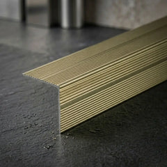 Champagne anodised aluminium anti-slip stair nosing 35x35mm self-adhesive ribbed edge trim for stairs