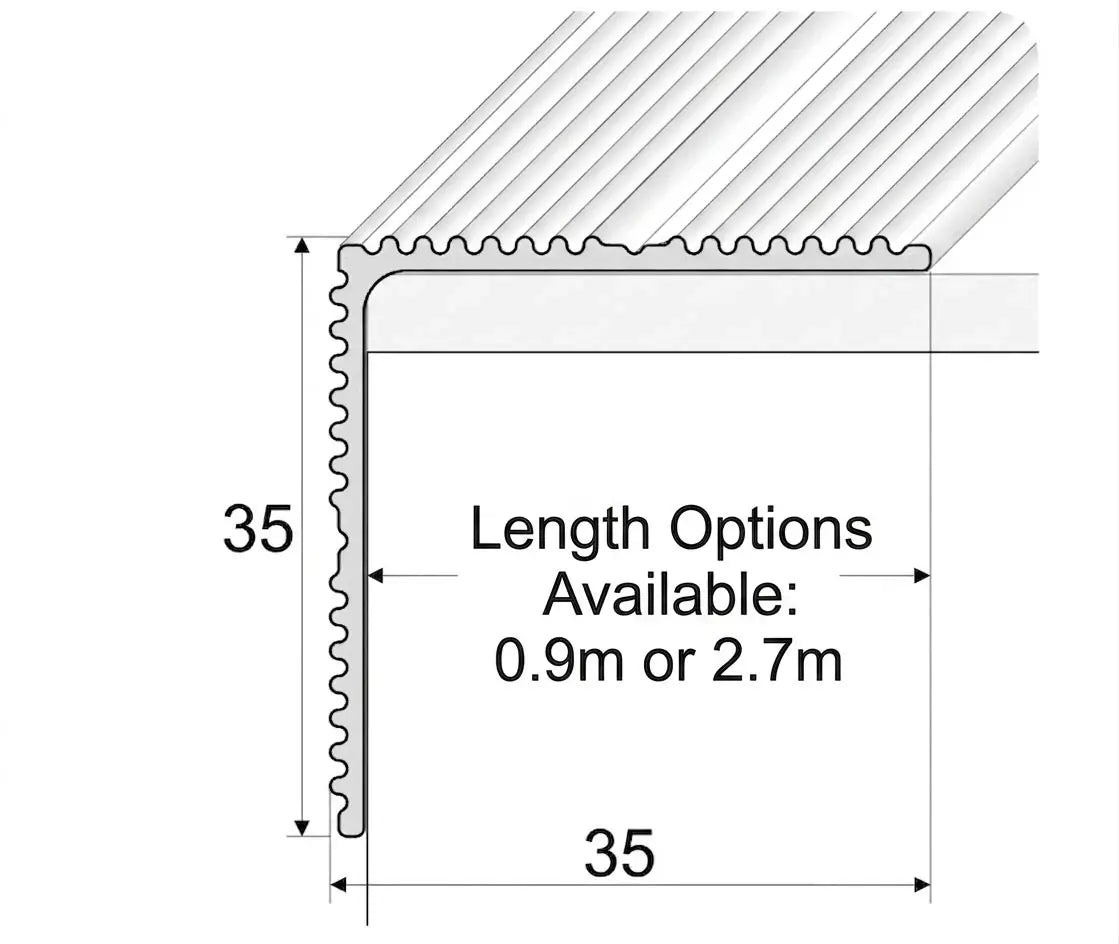 Anodised Aluminium Anti-Slip StairNosing 35x35mm Self Adhesive Ribbed Edge Trim diagram