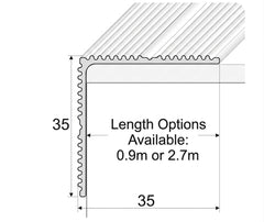 Anodised aluminium anti-slip stair nosing 35x35mm screw fitting ribbed edge trim for stairs Diagram