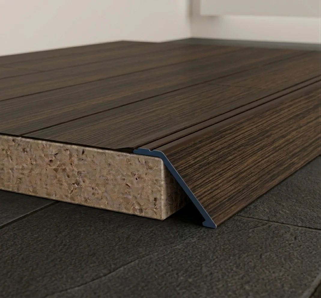 A47 41mm aluminium wood effect self adhesive door threshold ramp profile UK Wooden Congo Wenge Finish