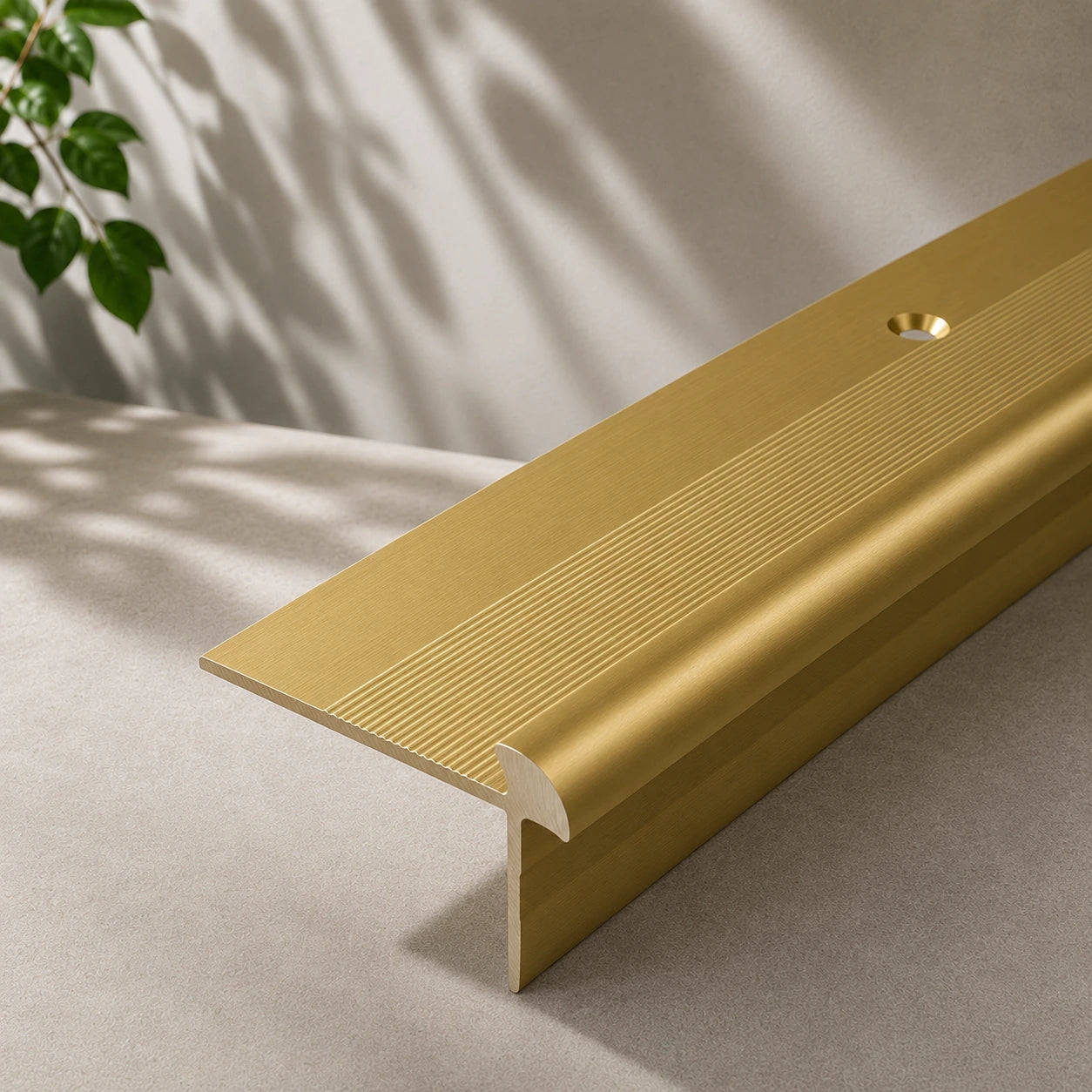 Anodised Aluminium LVT Stair Nosing Edge Profile for 5mm Flooring in gold color