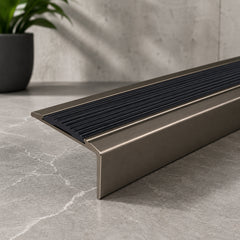Champagne Aluminium Stair Nosing with Black Rubber Insert Self adhesive