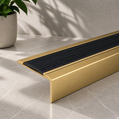 Gold Aluminium Stair Nosing with Black Rubber Insert Self adhesive