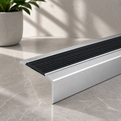 silver Aluminium Stair Nosing with Black Rubber Insert Self adhesive