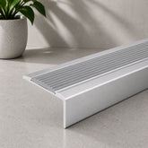 Silver Aluminium Stair Nosing with Grey Rubber Insert Self adhesive