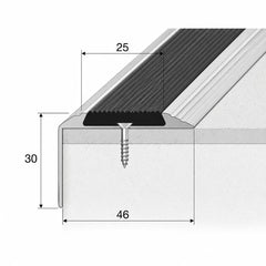 Aluminium Stair Nosing with Rubber Insert Screw Fix Diagram