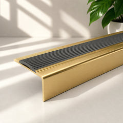 Golden Aluminium Stair Nosing with Black Rubber Insert Screw Fix
