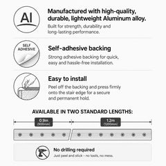 Aluminium Stair Nosing with Rubber Insert Self adhesive features
