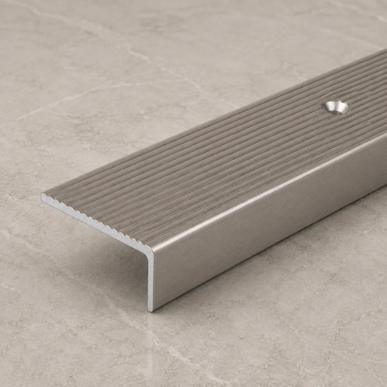 40 x 20mm Aluminium Non-Slip Ribbed Stair Nosing Edge Trim Screw Fix In Inox Color