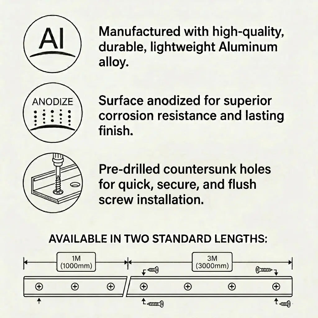 Aluminium door threshold bar screw fix feature