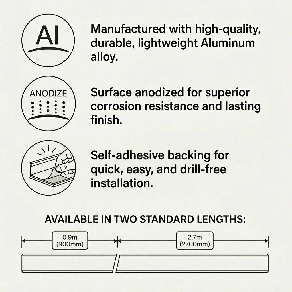 Anodised aluminium self Adhesive door threshold feature