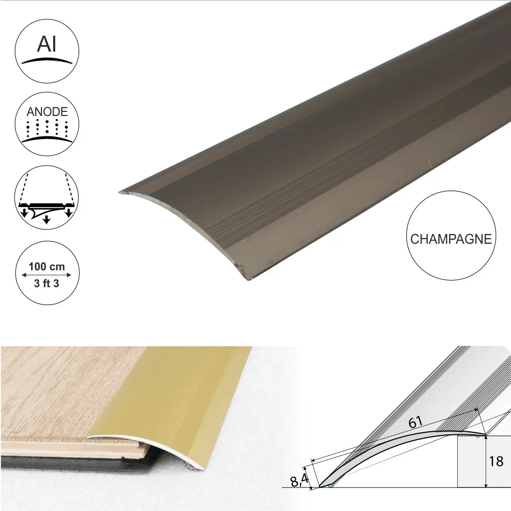 A49 61mm Anodised Aluminium Self Adhesive Door Threshold Ramp Profile