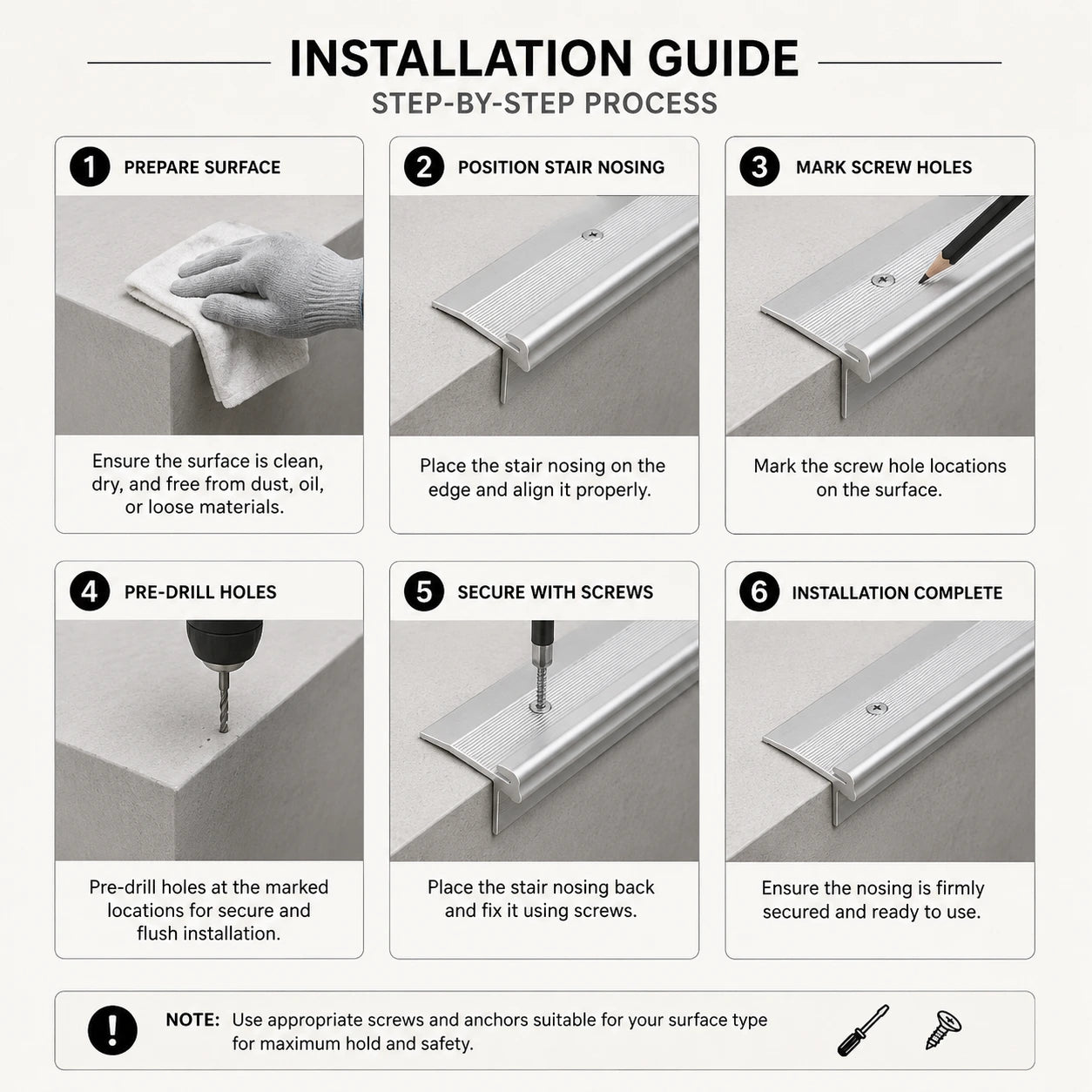 Aluminium LVT Stair Nosing Edge Profile for 5mm Flooring installation Guide