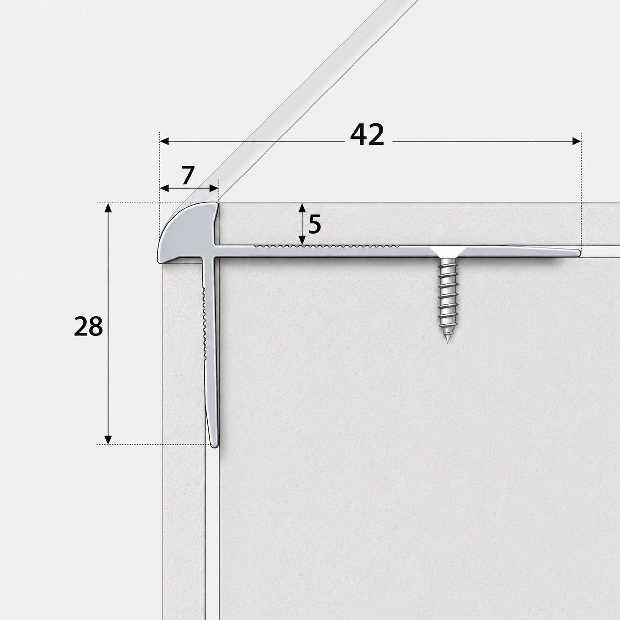 Anodised Aluminium LVT Stair Nosing Edge Profile for 5mm Flooring Tchnical Diagram