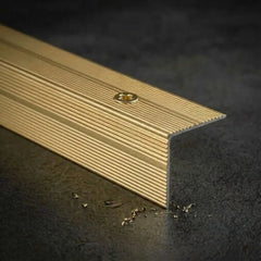 Gold anodised aluminium anti-slip stair nosing 35x35mm screw fitting ribbed edge trim for stairs