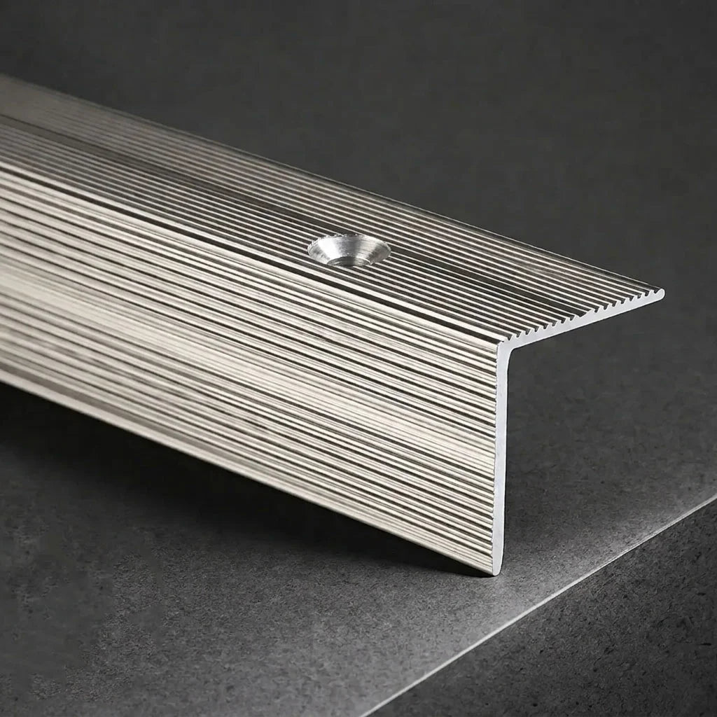 Inox anodised aluminium anti-slip stair nosing 35x35mm screw fitting ribbed edge trim for stairs