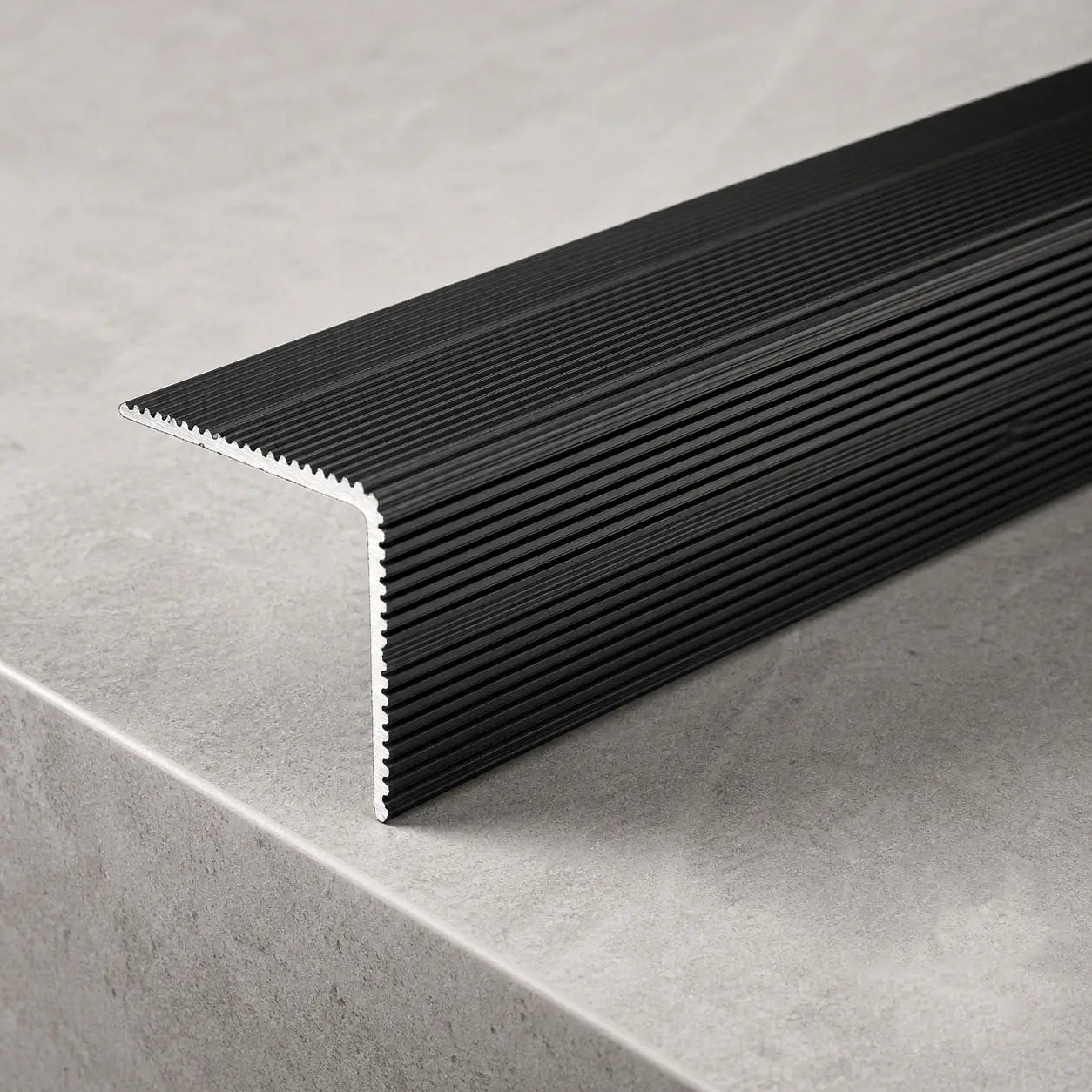 Black anodised aluminium anti-slip stair nosing 35x35mm self-adhesive ribbed edge trim for stairs