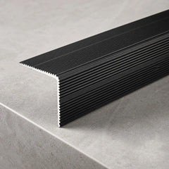 Black anodised aluminium anti-slip stair nosing 35x35mm self-adhesive ribbed edge trim for stairs
