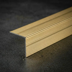 Gold anodised aluminium anti-slip stair nosing 35x35mm self-adhesive ribbed edge trim for stairs
