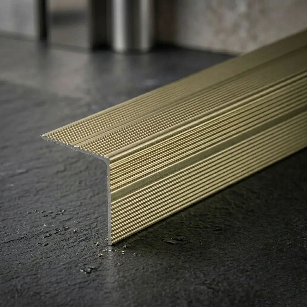 Champagne anodised aluminium anti-slip stair nosing 35x35mm self-adhesive ribbed edge trim for stairs