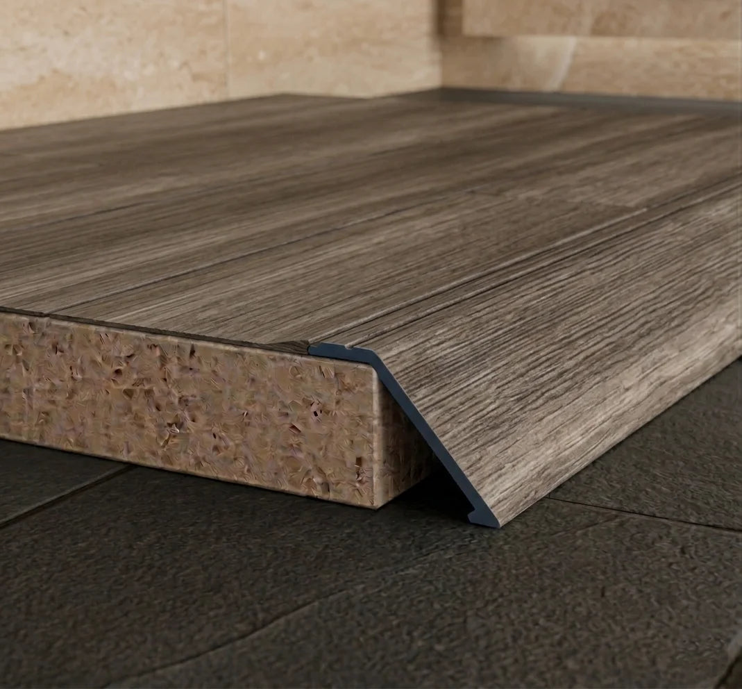 A47 41mm aluminium wood effect self adhesive door threshold ramp profile UK Wooden Antique Oak Finish