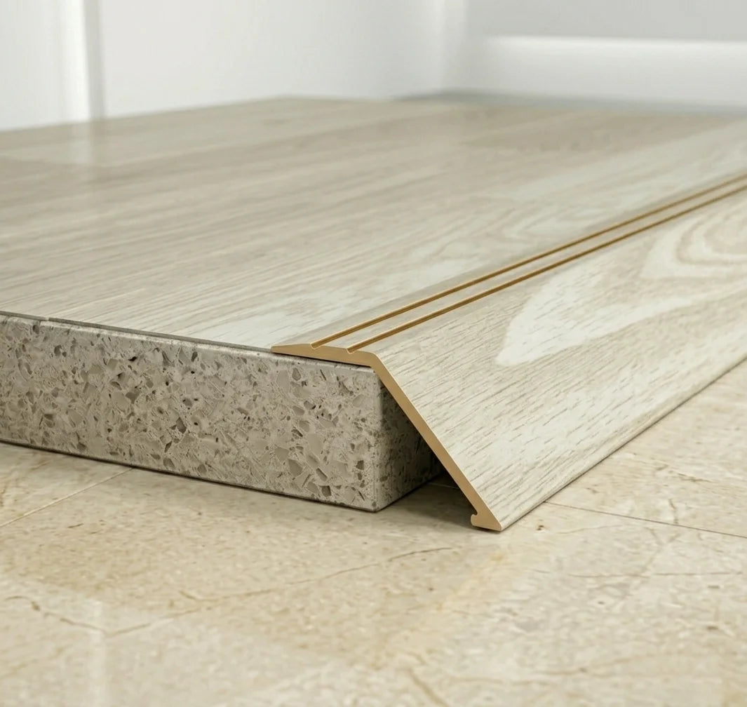 A47 41mm aluminium wood effect self adhesive door threshold ramp profile UK Wooden Arctic Oak Finish
