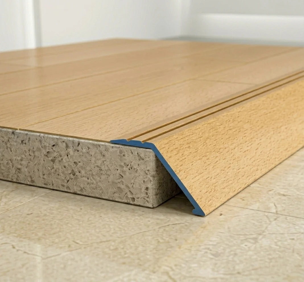 A47 41mm aluminium wood effect self adhesive door threshold ramp profile UK Wooden Beech Finish
