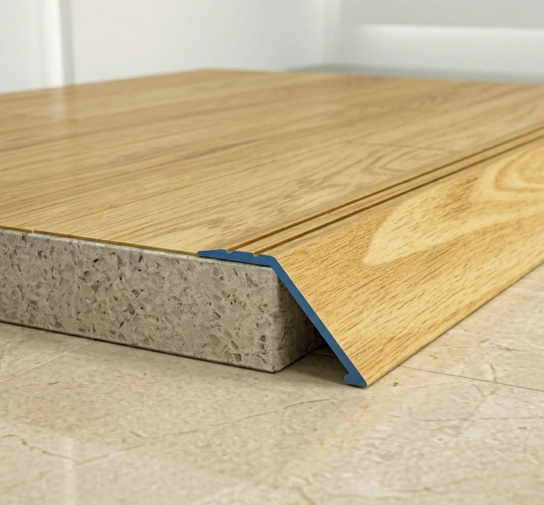 A47 41mm aluminium wood effect self adhesive door threshold ramp profile UK Wooden Beer Oak Finish