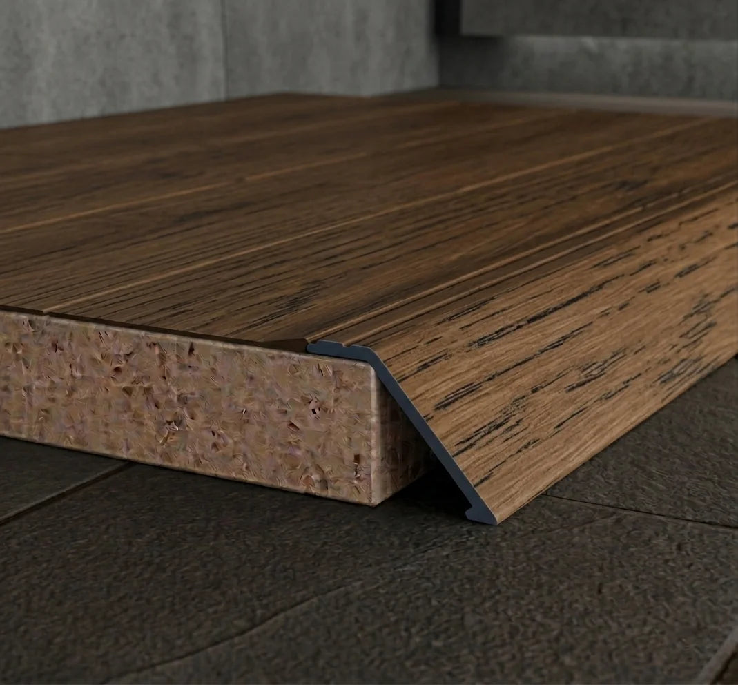 A47 41mm aluminium wood effect self adhesive door threshold ramp profile UK Wooden Castle Oak Finish