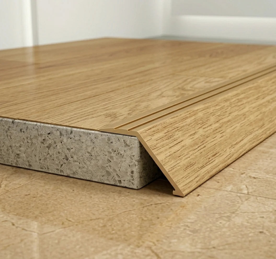 A47 41mm aluminium wood effect self adhesive door threshold ramp profile UK Wooden Cognac Oak Finish