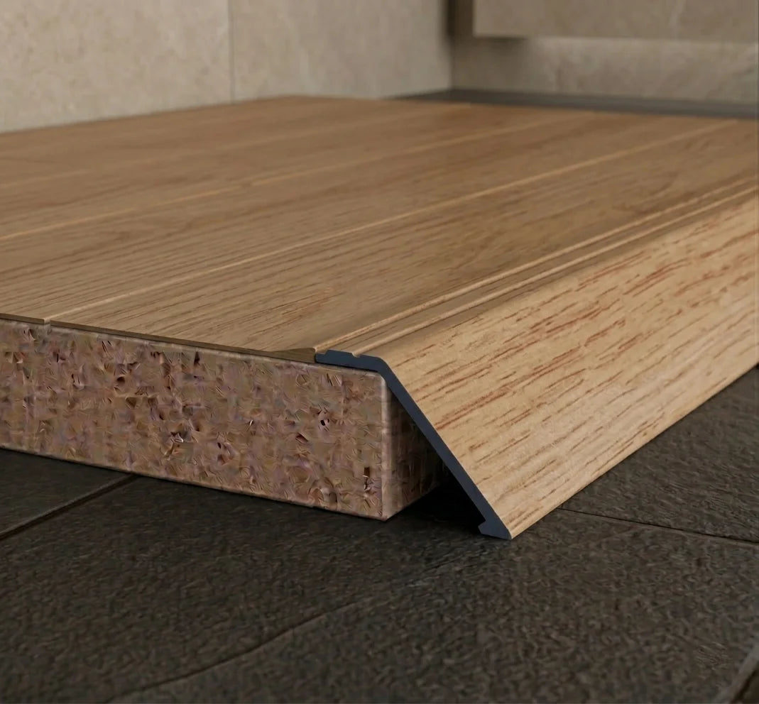 A47 41mm aluminium wood effect self adhesive door threshold ramp profile UK Wooden Elm Finish