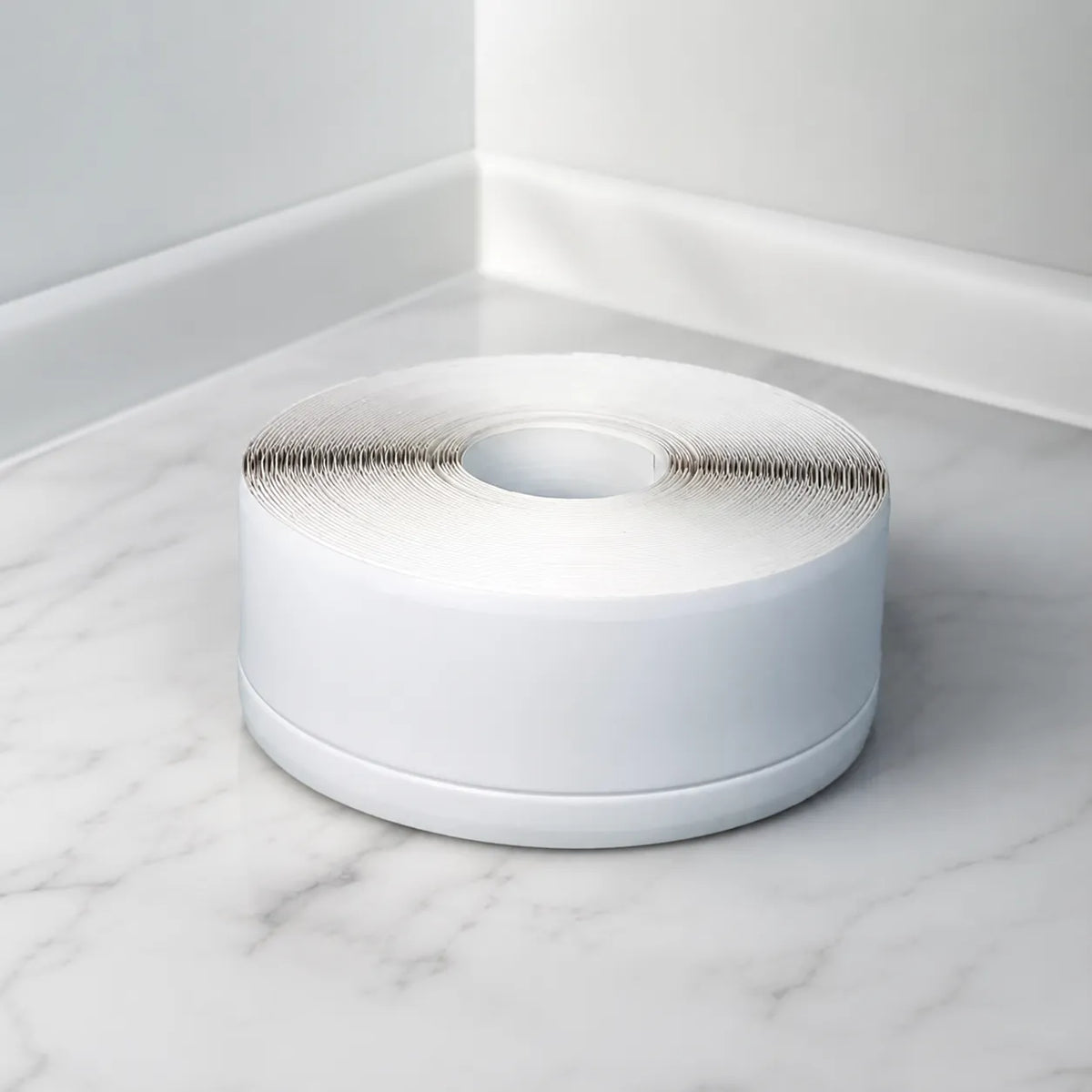 Flexible PVC trim strip wall floor edge finishing close up in white color