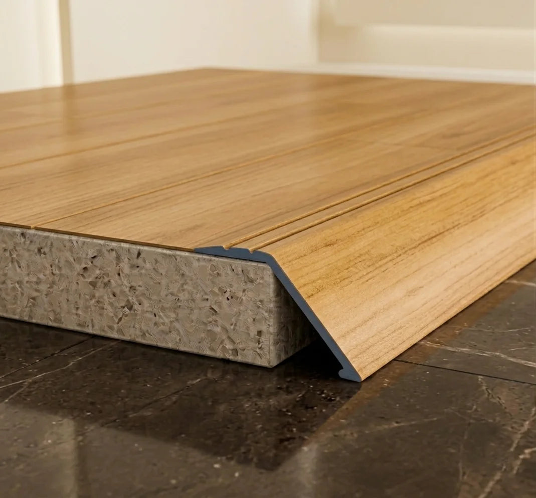A47 41mm aluminium wood effect self adhesive door threshold ramp profile UK Wooden Hickory Finish