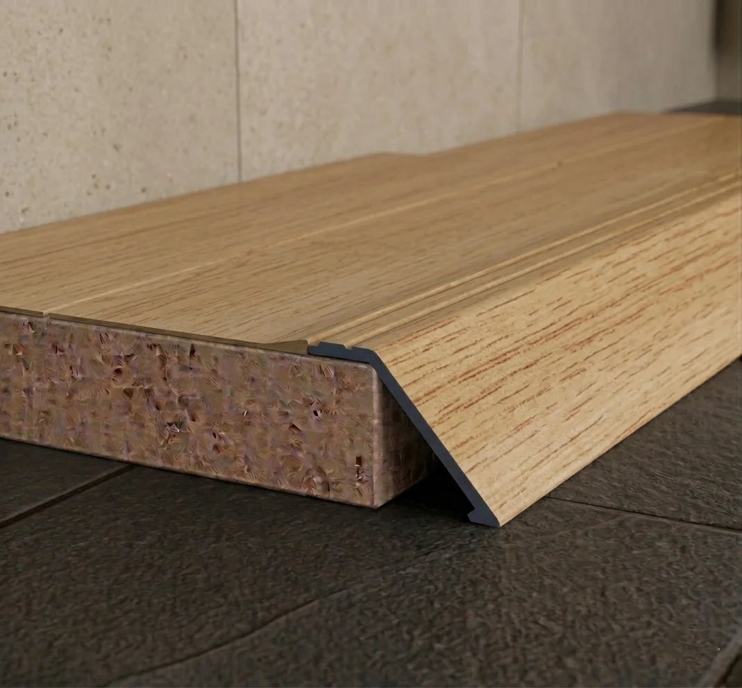 A47 41mm aluminium wood effect self adhesive door threshold ramp profile UK Wooden Light Oak Finish
