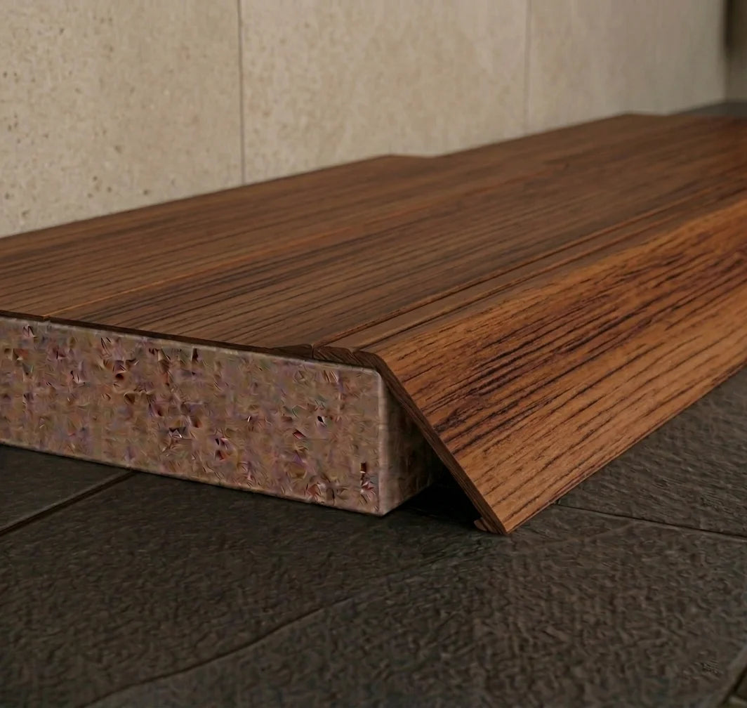 A47 41mm aluminium wood effect self adhesive door threshold ramp profile UK Wooden Mahogany Finish