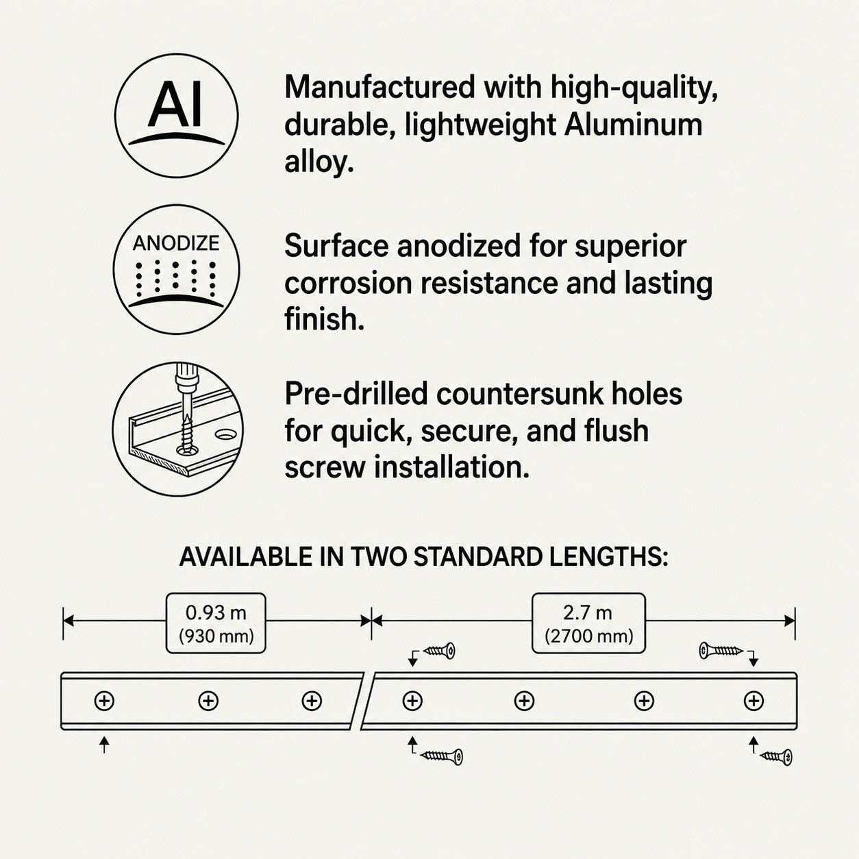 Aluminium Flat Screw Fix Door Threshold Strip key features