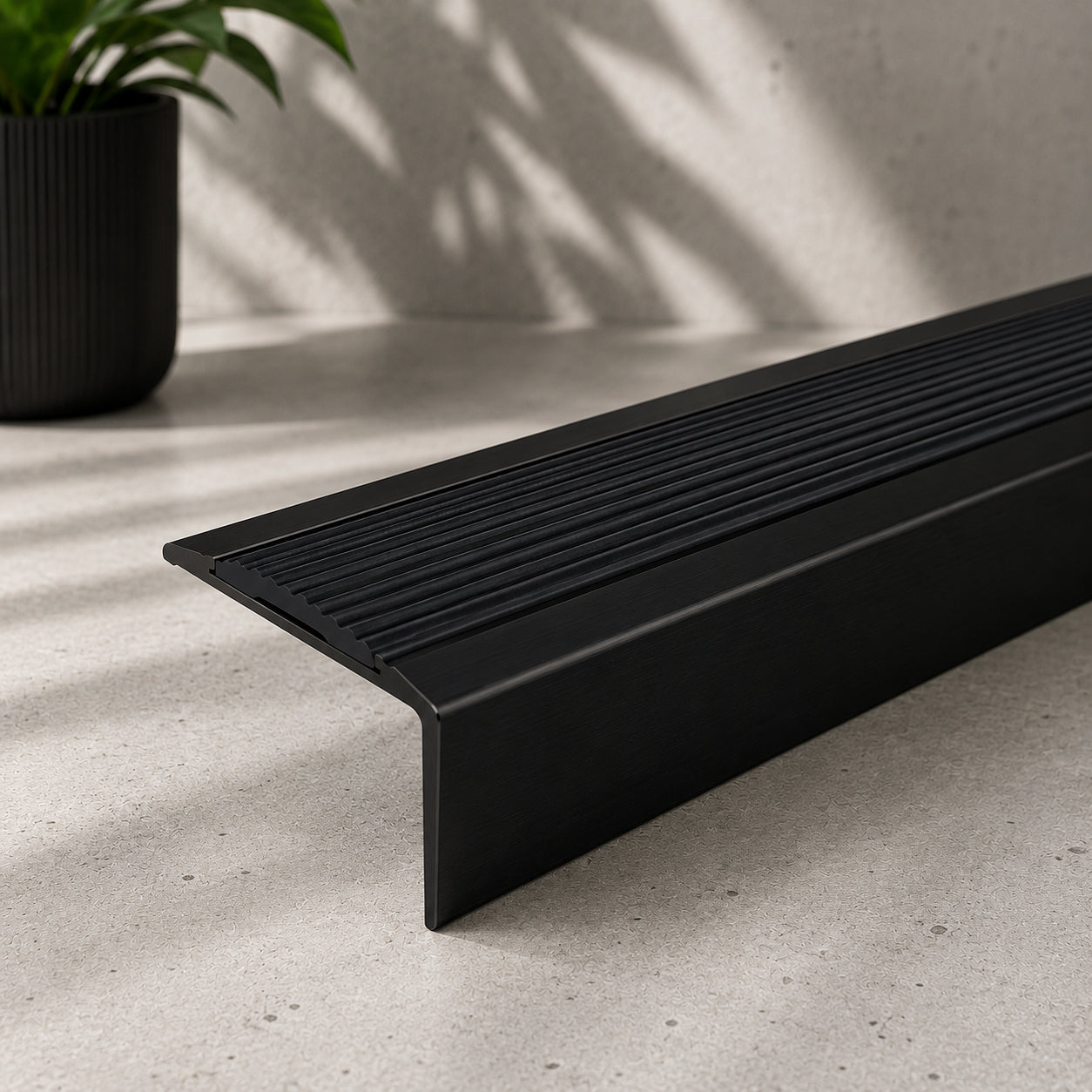 Black Aluminium Stair Nosing with Black Rubber Insert Self adhesive