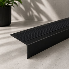 Black Aluminium Stair Nosing with Black Rubber Insert Self adhesive