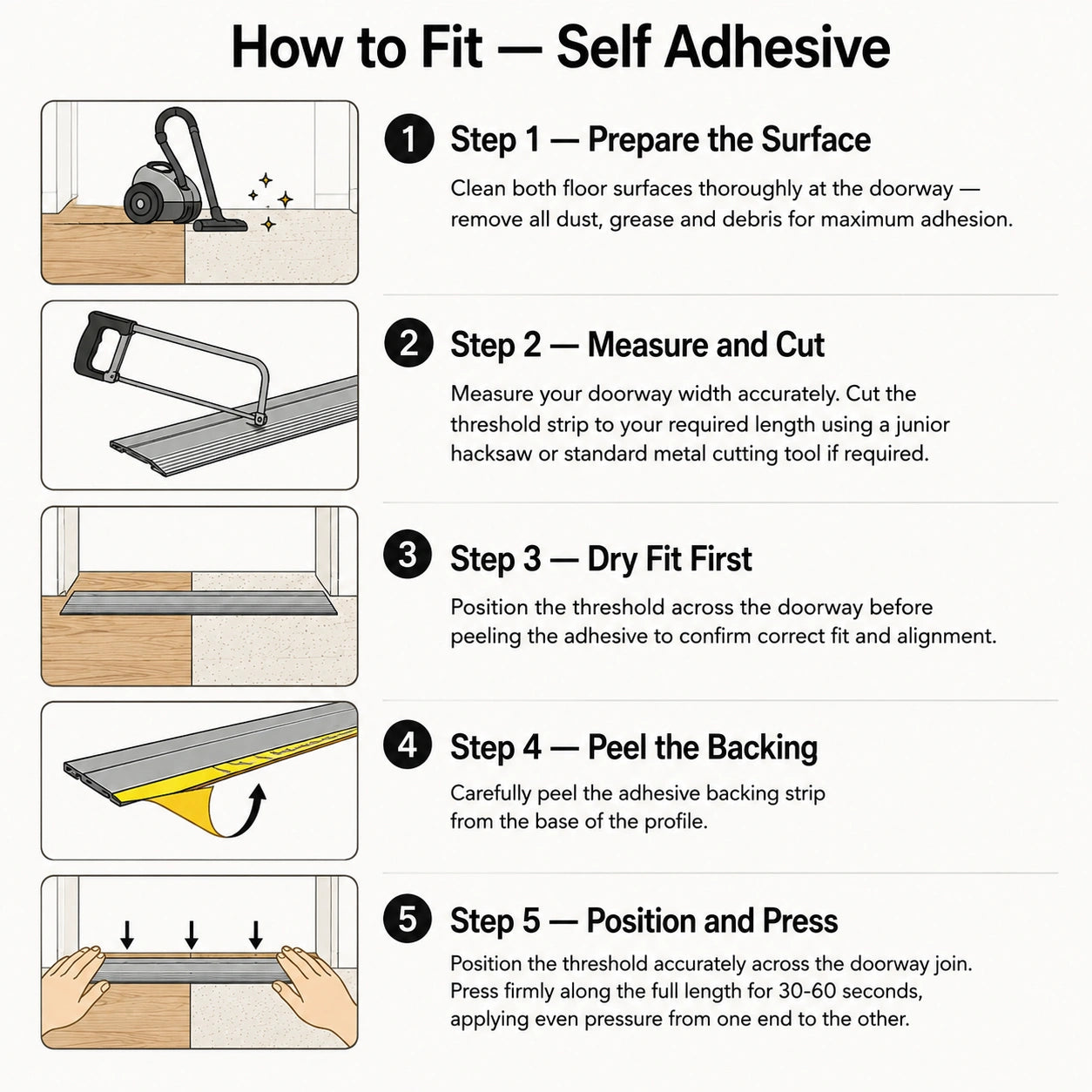 Anodised Aluminium Flat Self Adhesive Door Threshold Strip Installation guide