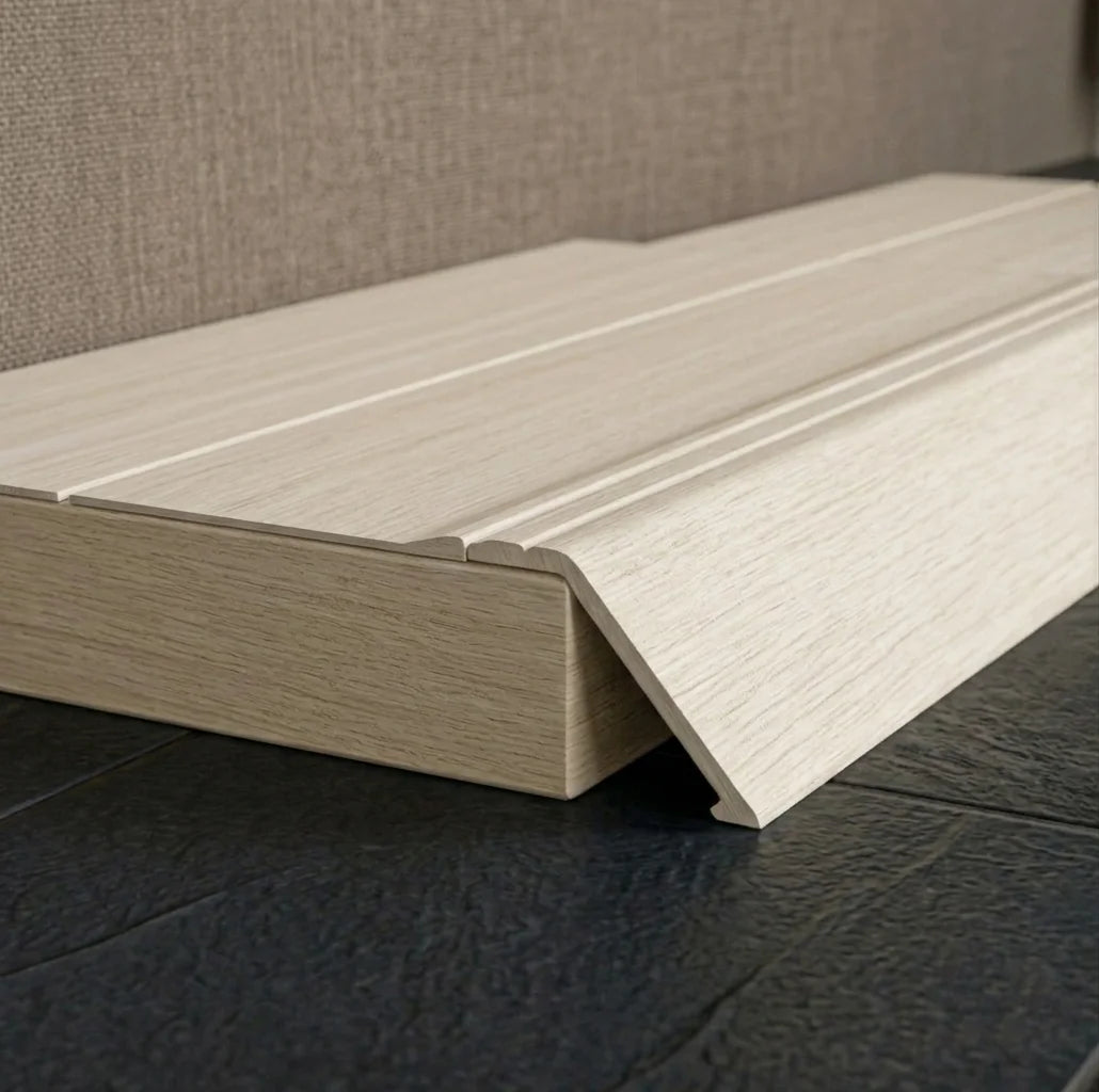A47 41mm aluminium wood effect self adhesive door threshold ramp profile UK Wooden White Pine Finish