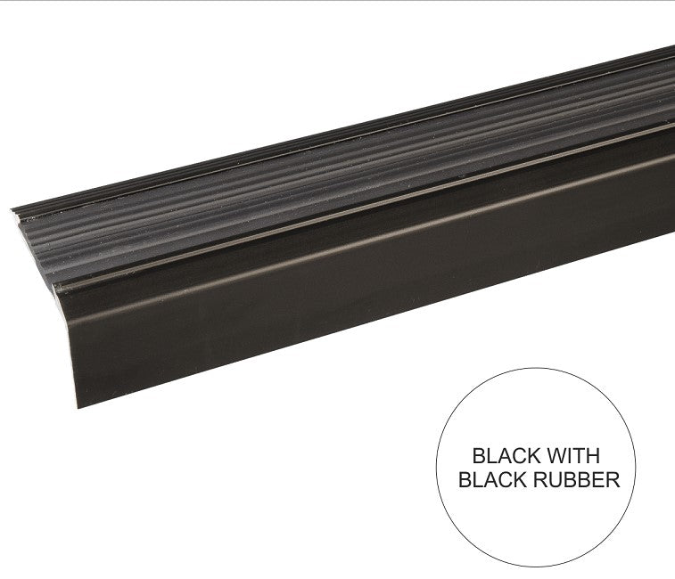 15 Pack Black A38 0.9m x 46mm x 30mm Screw Fit Anodised Aluminium Non Slip Stair Nosing With Black Rubber