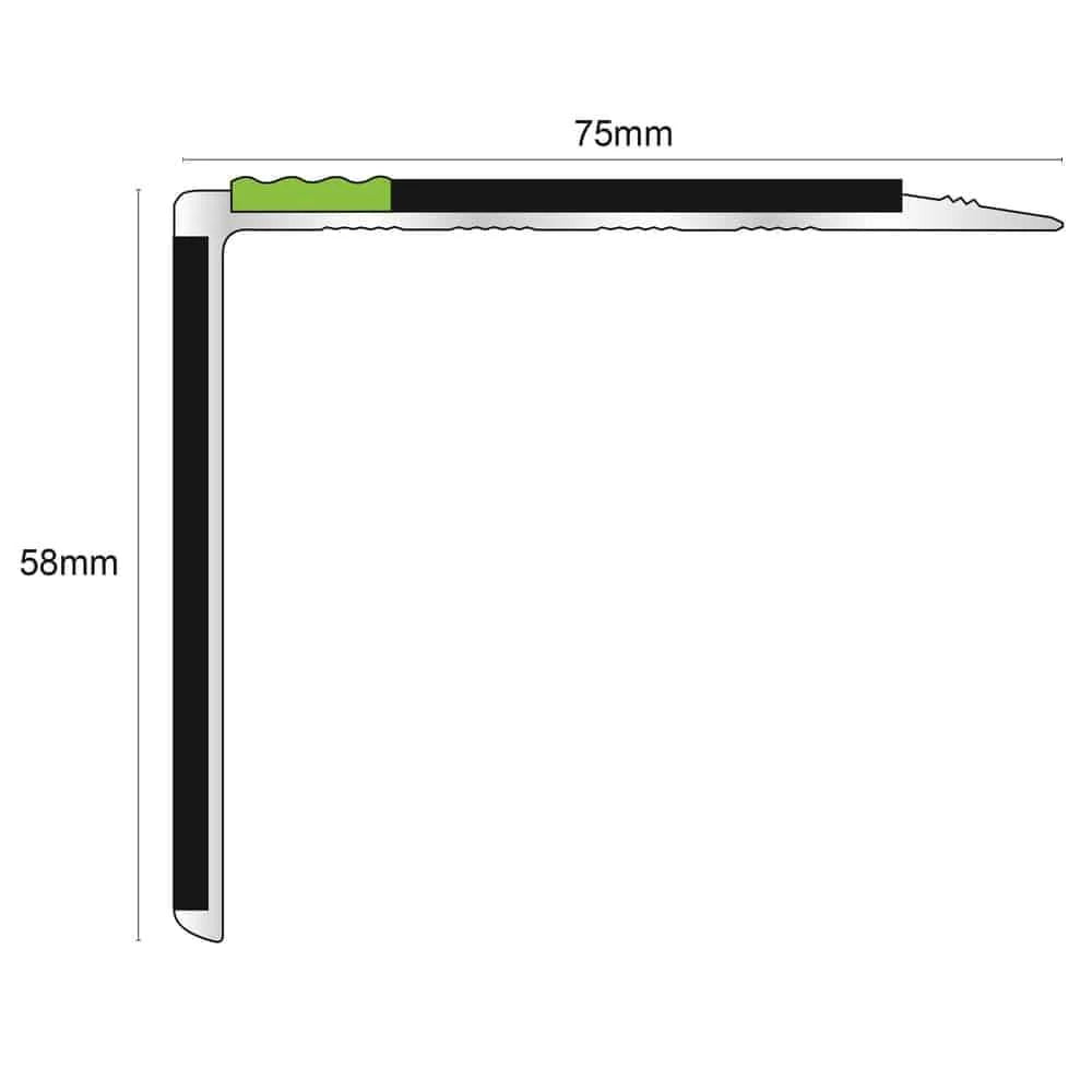 ASL27 75x58mm Tredsafe DDA Compliant Aluminium Non Slip Stair Nosing - Straight With Pvc Insert