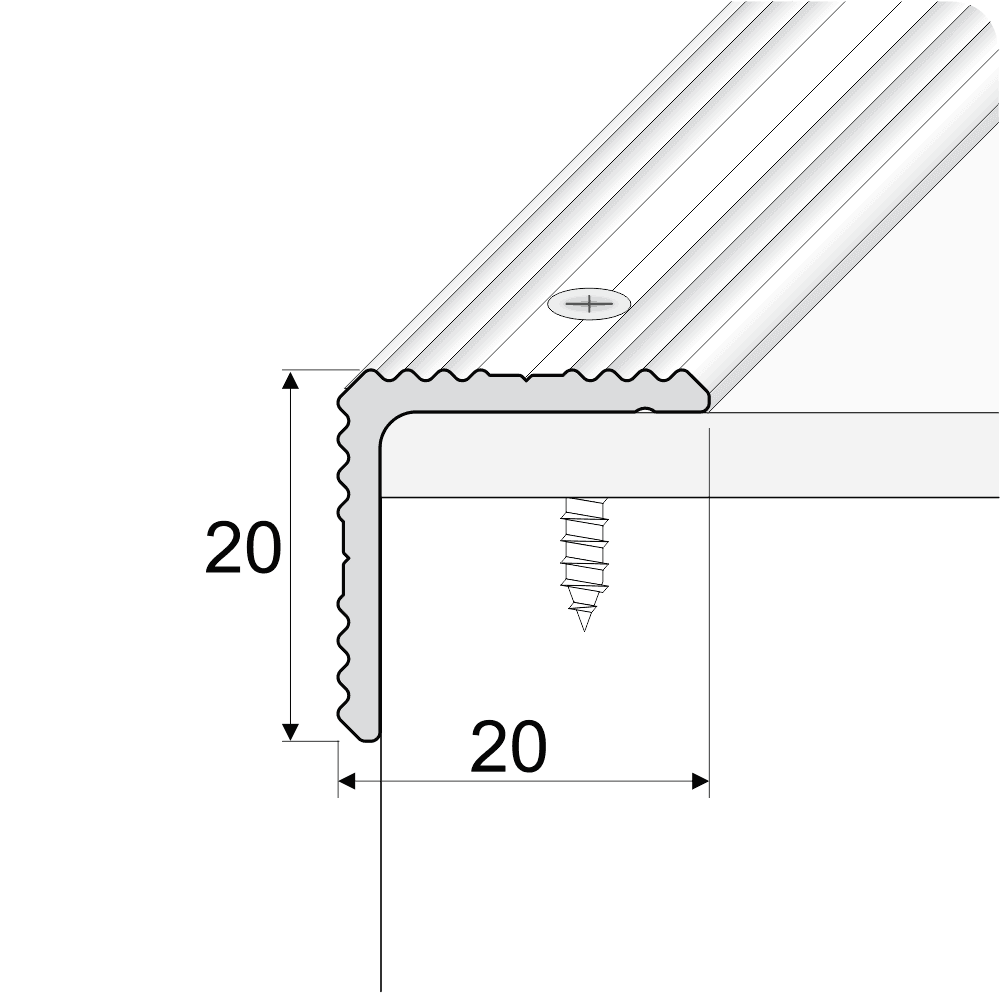 A35 20 x 20mm Anodised Aluminium Non Slip Ribbed Treads Stair Nosing Edge Trim