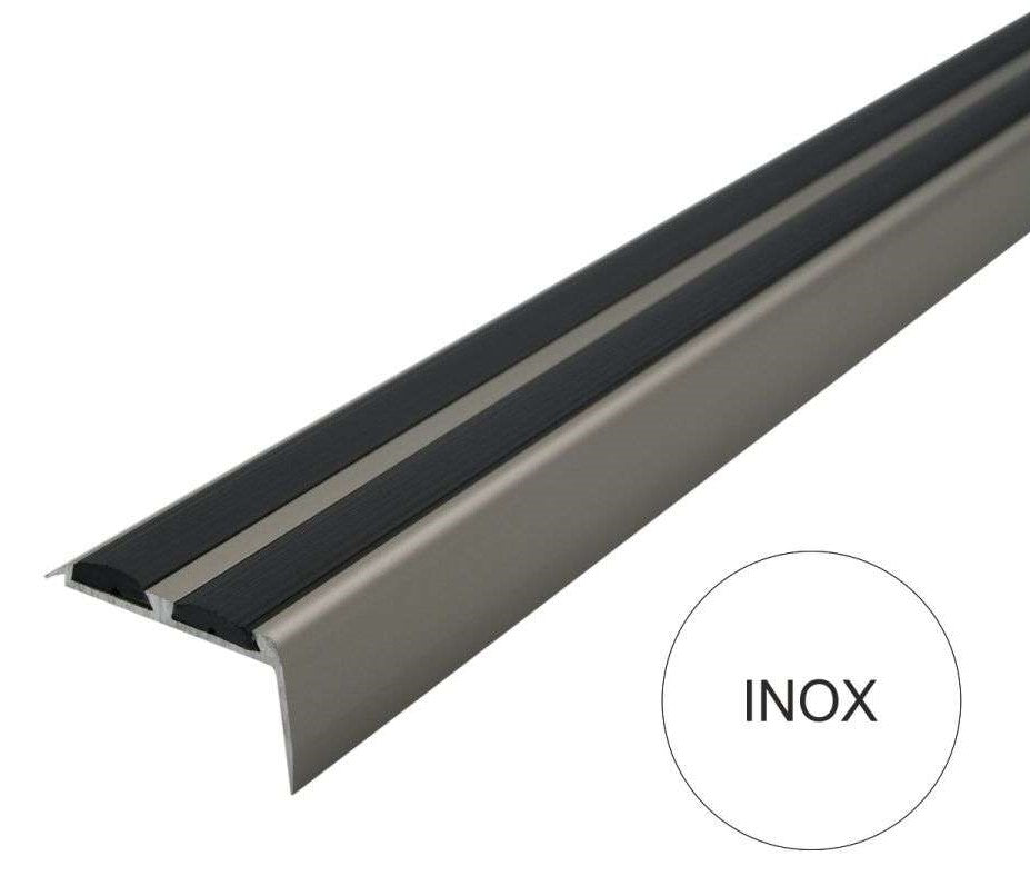 15 Pack Inox A37 0.9m x 36mm x 20mm Screw Fit Anodised Aluminium Non Slip Stair Nosing With Black Rubber