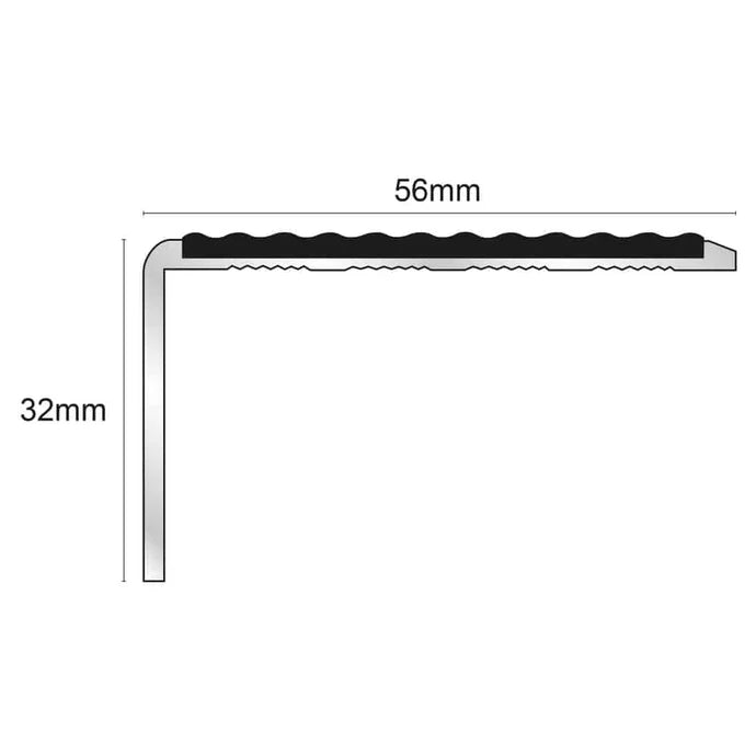 NSL01 Tredsafe 56 x 32mm Aluminium Non Slip Stair Nosing Edge Trim With Pvc Insert
