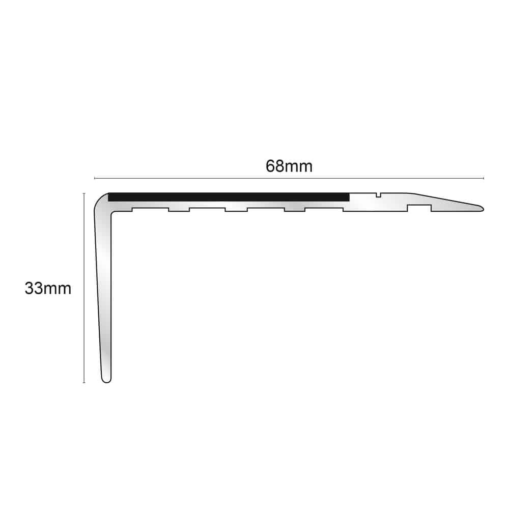 NSL23 68 x 33mm Aluminium Non Slip Stair Nosing Edge Trim With Silicone Carbide Insert